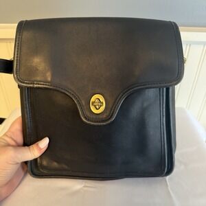 Vintage Coach Shelton Black Leather Shoulder Crossbody Bag Purse #9917